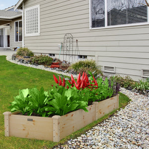 Set of 2 Wooden Vegetable Raised Garden Bed for Backyard-Natural