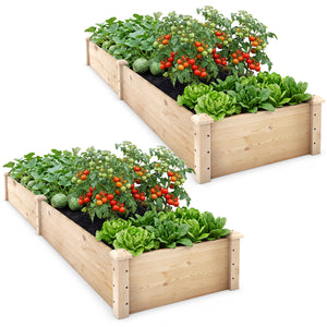 Set of 2 Wooden Vegetable Raised Garden Bed for Backyard-Natural