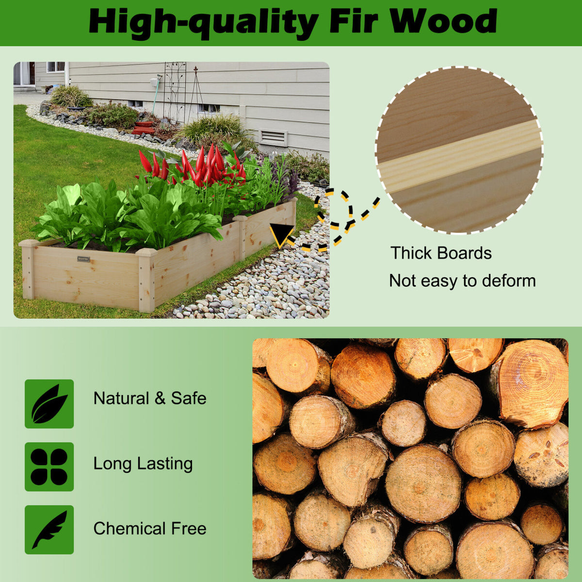 Set of 2 Wooden Vegetable Raised Garden Bed for Backyard-Natural