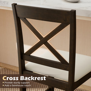 Set of 2 X-Back Bar Stools with Upholstered Cushioned Seats-Brown