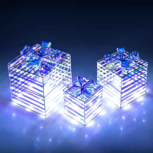 Set of 3 Christmas Lighted Gift Boxes with Bows and Plug