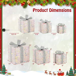 Set of 3 Christmas Lighted Gift Boxes with Pre-lit 90 LED Light and Bows