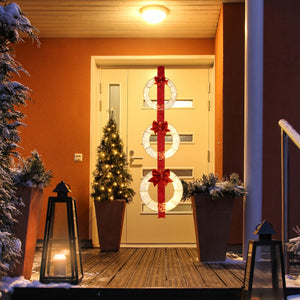 Set of 3 Christmas Lighted Wreaths with Warm White LED Lights and Bows