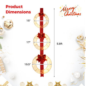 Set of 3 Christmas Lighted Wreaths with Warm White LED Lights and Bows