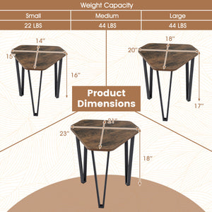 Set of 3 Nesting Coffee Tables with Engineered Wood Top and Metal Frame for Living Room-Rustic Brown