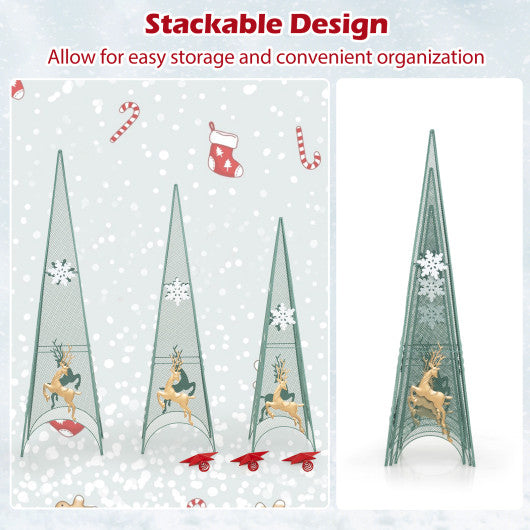 3/3.5/4 Feet Set of 3 Tower Shaped Christmas Trees with Removable Star Toppers