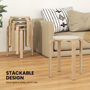 Set of 4 18 Inch Stackable Bentwood Dining Chairs with Round Top-White