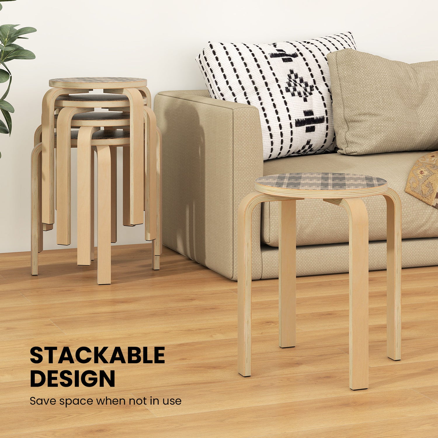 Set of 4 18 Inch Stackable Bentwood Dining Chairs with Round Top-Yellow