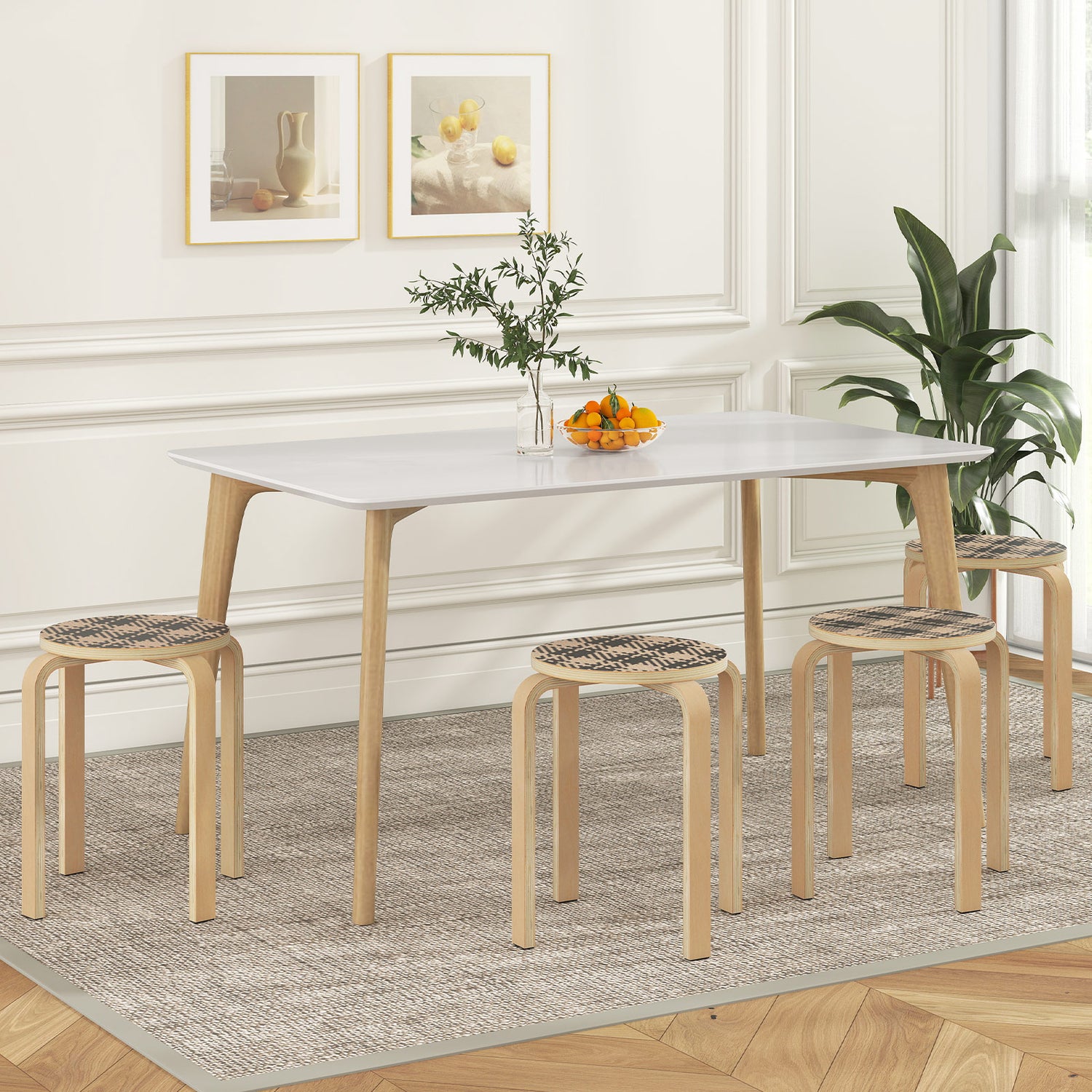 Set of 4 18 Inch Stackable Bentwood Dining Chairs with Round Top-Yellow