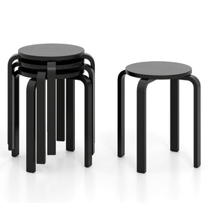 Set of 4 18 Inch Stackable Bentwood Dining Chairs with Round Top-Black