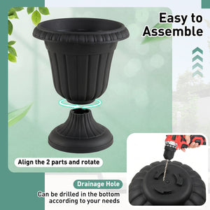 Set of 4 18 inch Tall Vintage Planters with Pedestal Base and Pre-marked Drain Hole-Black
