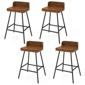 Set of 4 24" Industrial Rubber Wood Bar Stool with Low Back Metal Legs and Footrest