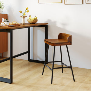 Set of 4 24" Industrial Rubber Wood Bar Stool with Low Back Metal Legs and Footrest