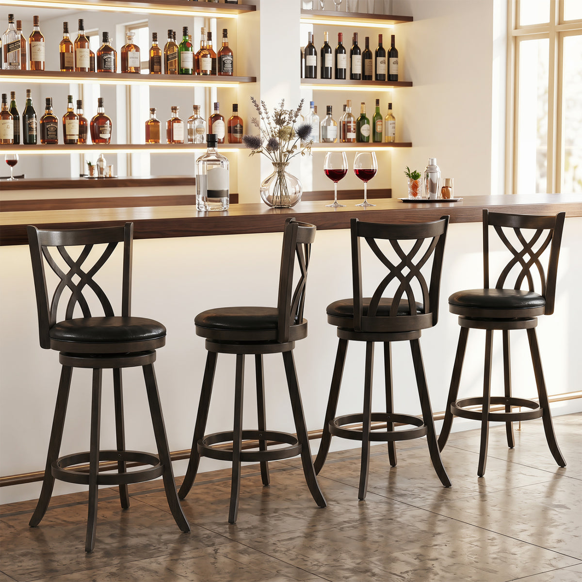 Set of 4 29" Counter Height Bar Stools with Rubber Wood Frame-Gray