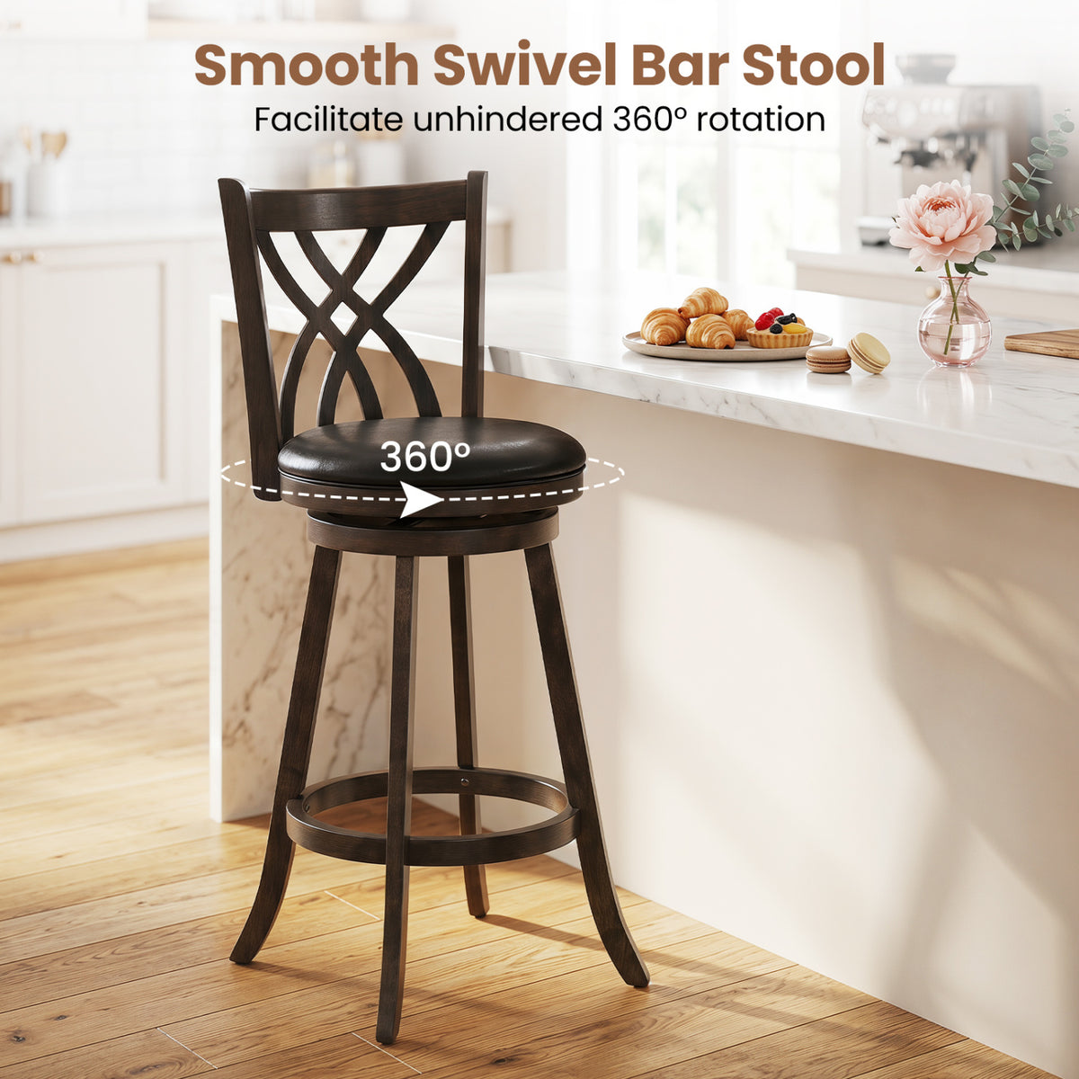 Set of 4 29" Counter Height Bar Stools with Rubber Wood Frame-Gray