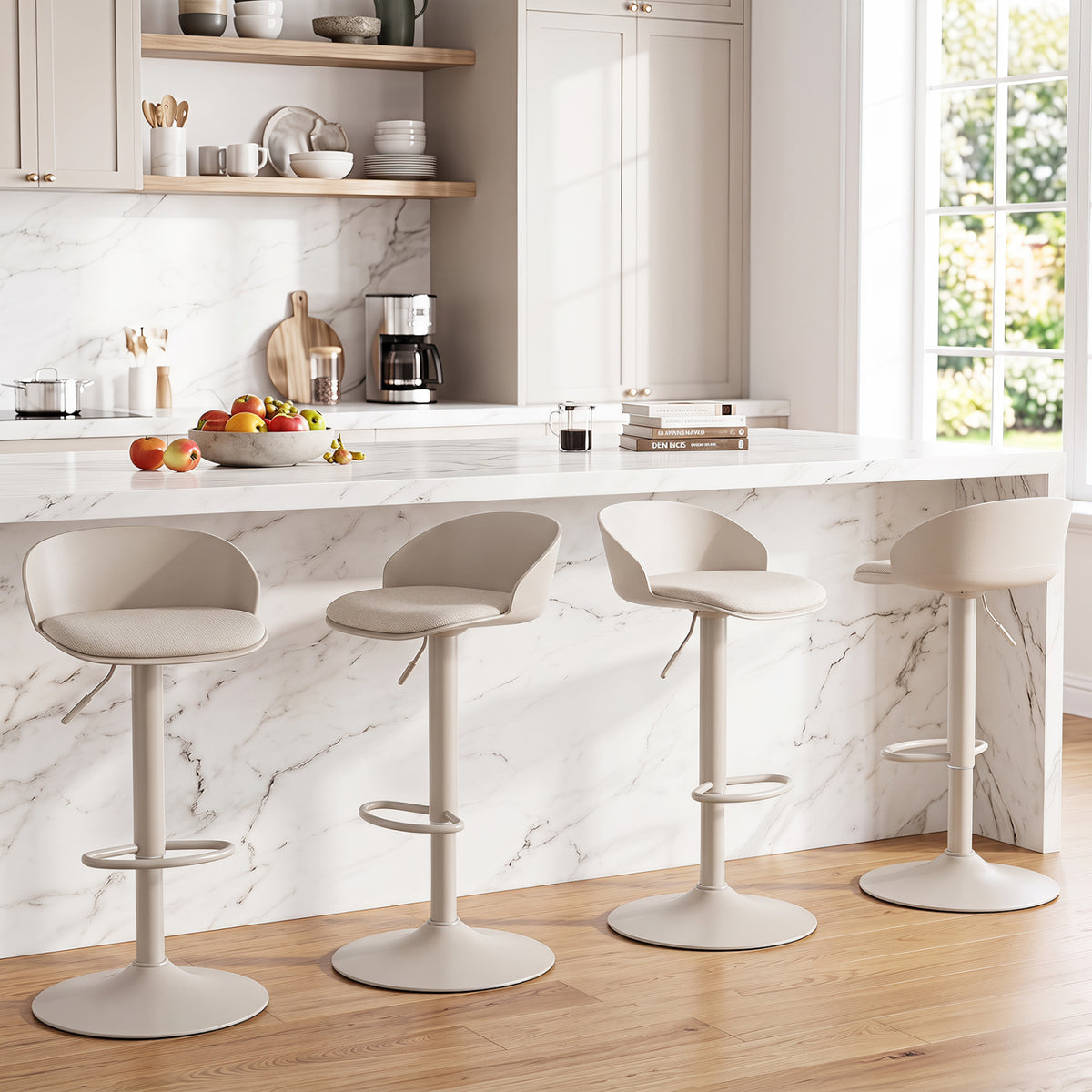 Set of 4 Adjustable Swivel Bar Stools w/ Back & Footrest 330 LBS for Dining-Cream