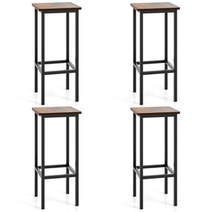 Set of 4 Bar Stool Set 26 Inch Bar Chair with Metal Legs and Footrest-Rustic Brown