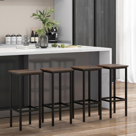 Set of 4 Bar Stool Set 26" Bar Chair with Metal Legs and Footrest-Rustic Brown