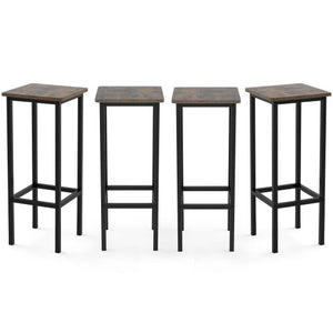 Set of 4 Bar Stool Set with Metal Legs and Footrest-Coffee
