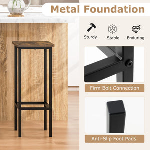 Set of 4 Bar Stool Set with Metal Legs and Footrest-Coffee