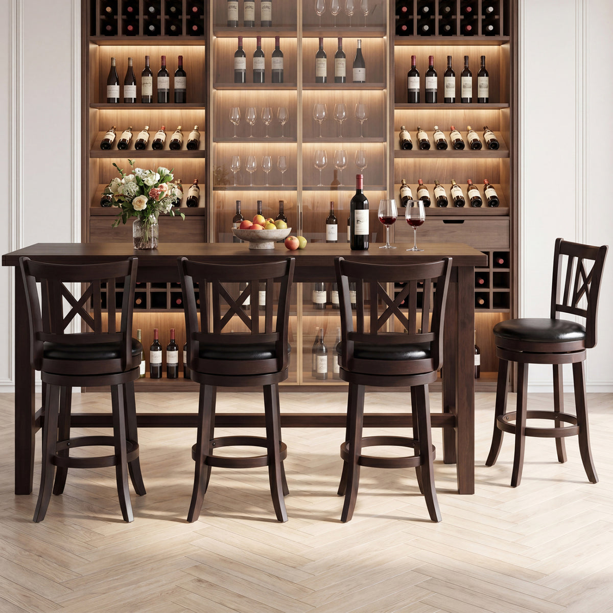 Set of 4 Bar Stools Swivel Bar Chairs with Hollowed Backrest and Footrest-26 inches
