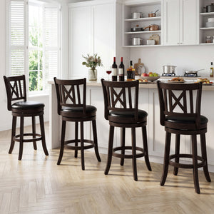 Set of 4 Bar Stools Swivel Bar Chairs with Hollowed Backrest and Footrest-26 inches