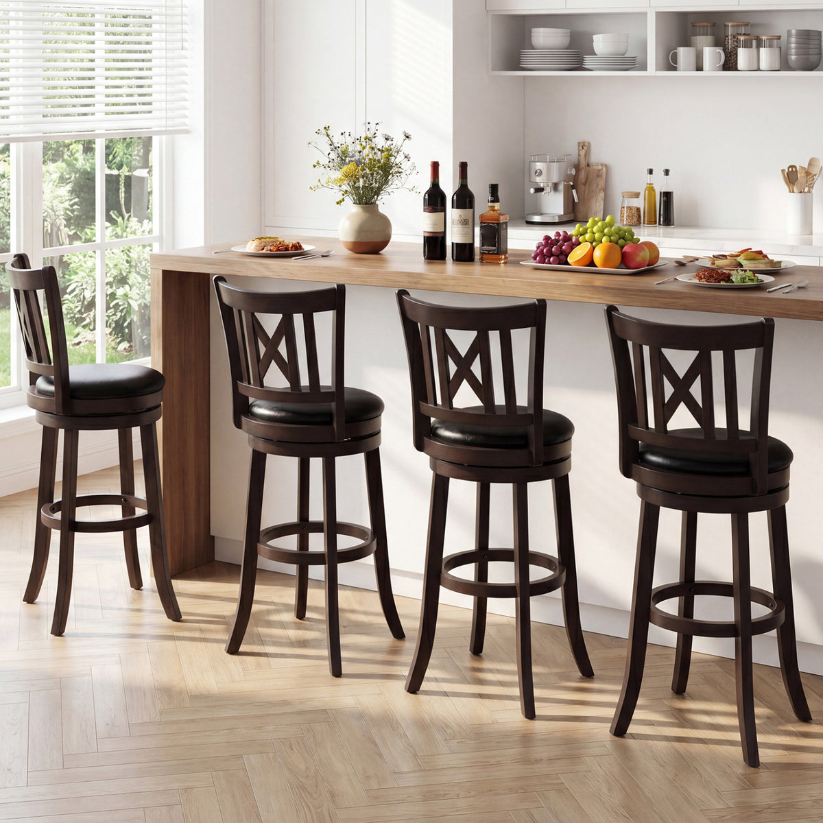 Set of 4 Bar Stools Swivel Bar Chairs with Hollowed Backrest and Footrest-30 inches