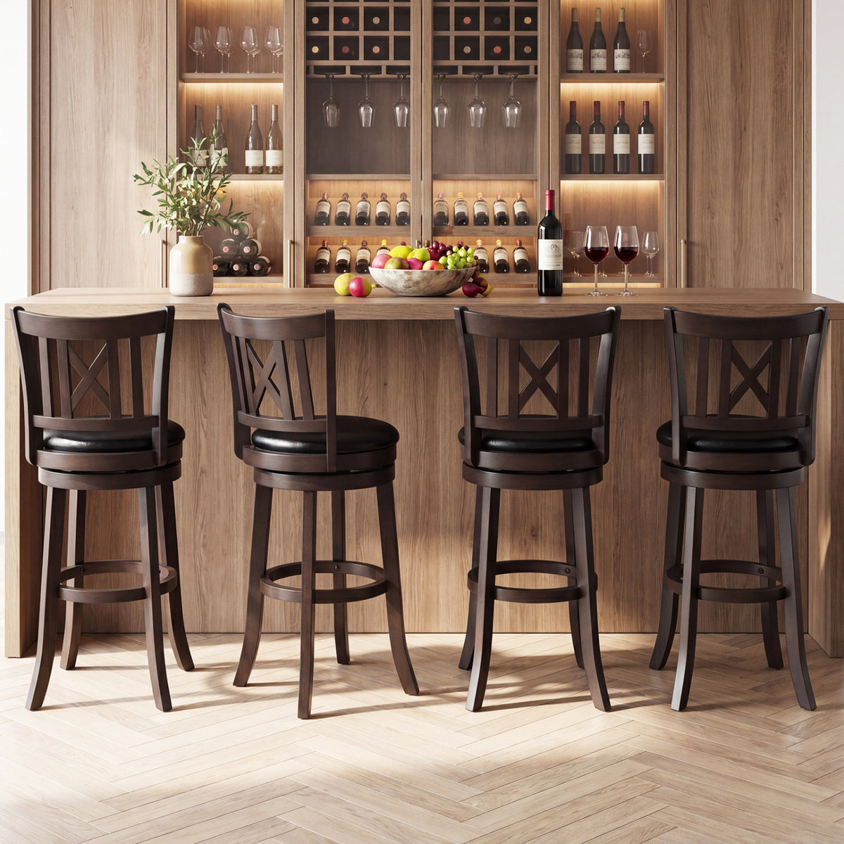 Set of 4 Bar Stools Swivel Bar Chairs with Hollowed Backrest and Footrest-30 inches