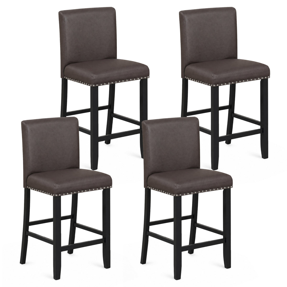 Set of 4 Bar Stools with Back for Kitchen Island-Brown