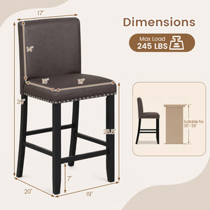 Set of 4 Bar Stools with Back for Kitchen Island-Brown