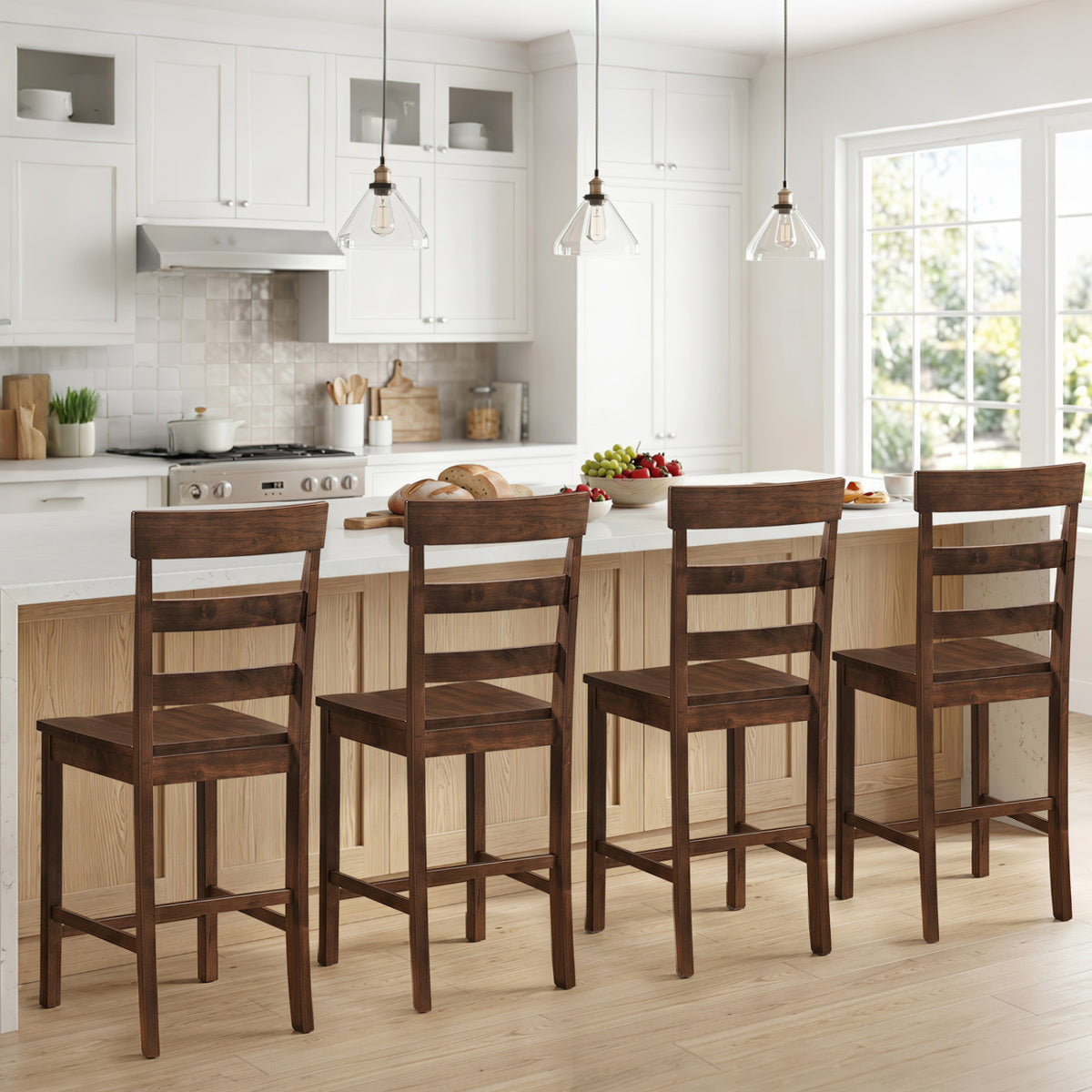 Set of 4 Counter Height Bar Stools with Rubber Wood Frame for Home Dining Room
