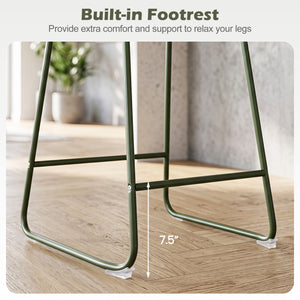 Set of 4 Counter Height Bar Stools with Curved Backrest and Metal Frame for Kitchen Dining-Green