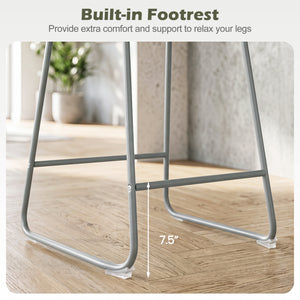 Set of 4 Counter Height Bar Stools with Curved Backrest and Metal Frame for Kitchen Dining-Gray