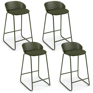 Set of 4 Counter Height Bar Stools with Curved Backrest and Metal Frame for Kitchen Dining-Green