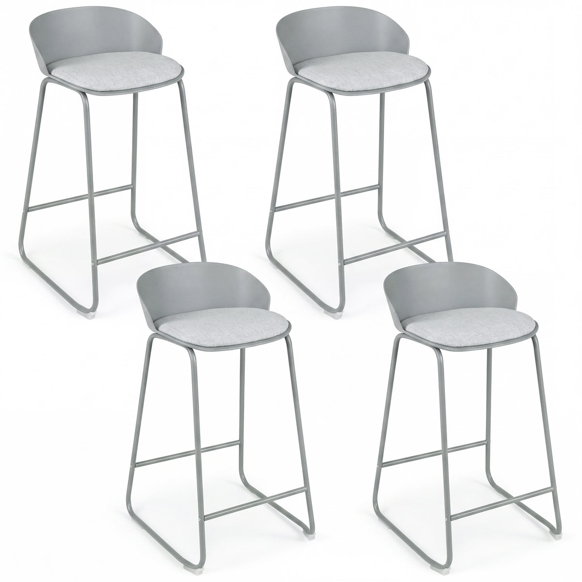 Set of 4 Counter Height Bar Stools with Curved Backrest and Metal Frame for Kitchen Dining-Gray