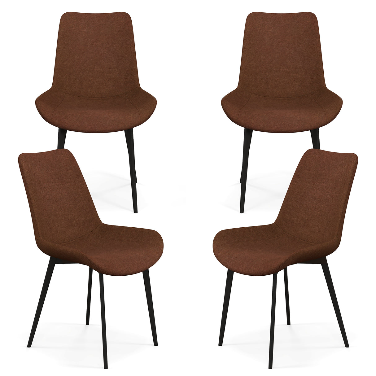 Set of 4 Dining Chair Upholstered with Metal Legs and Padded Backs-Brown