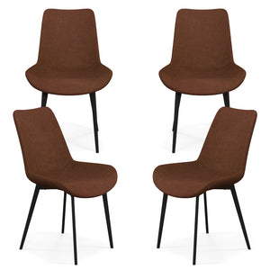 Set of 4 Dining Chair Upholstered with Metal Legs and Padded Backs-Brown