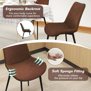 Set of 4 Dining Chair Upholstered with Metal Legs and Padded Backs-Brown