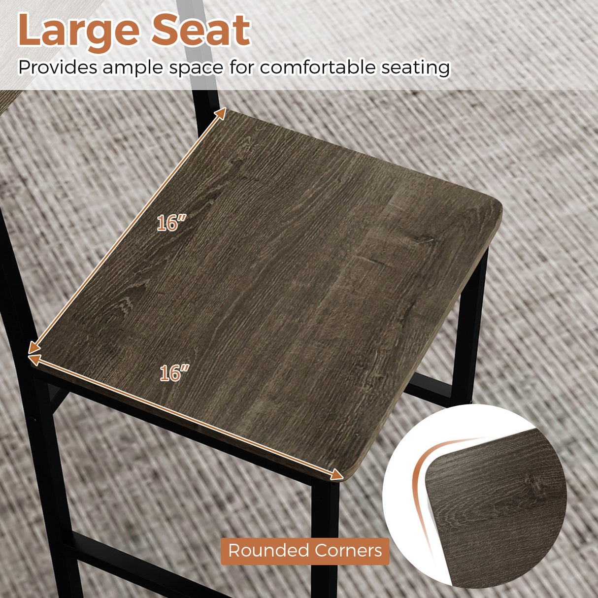 Set of 4 Dining Chairs with Metal Legs and Slanted Back-Gray