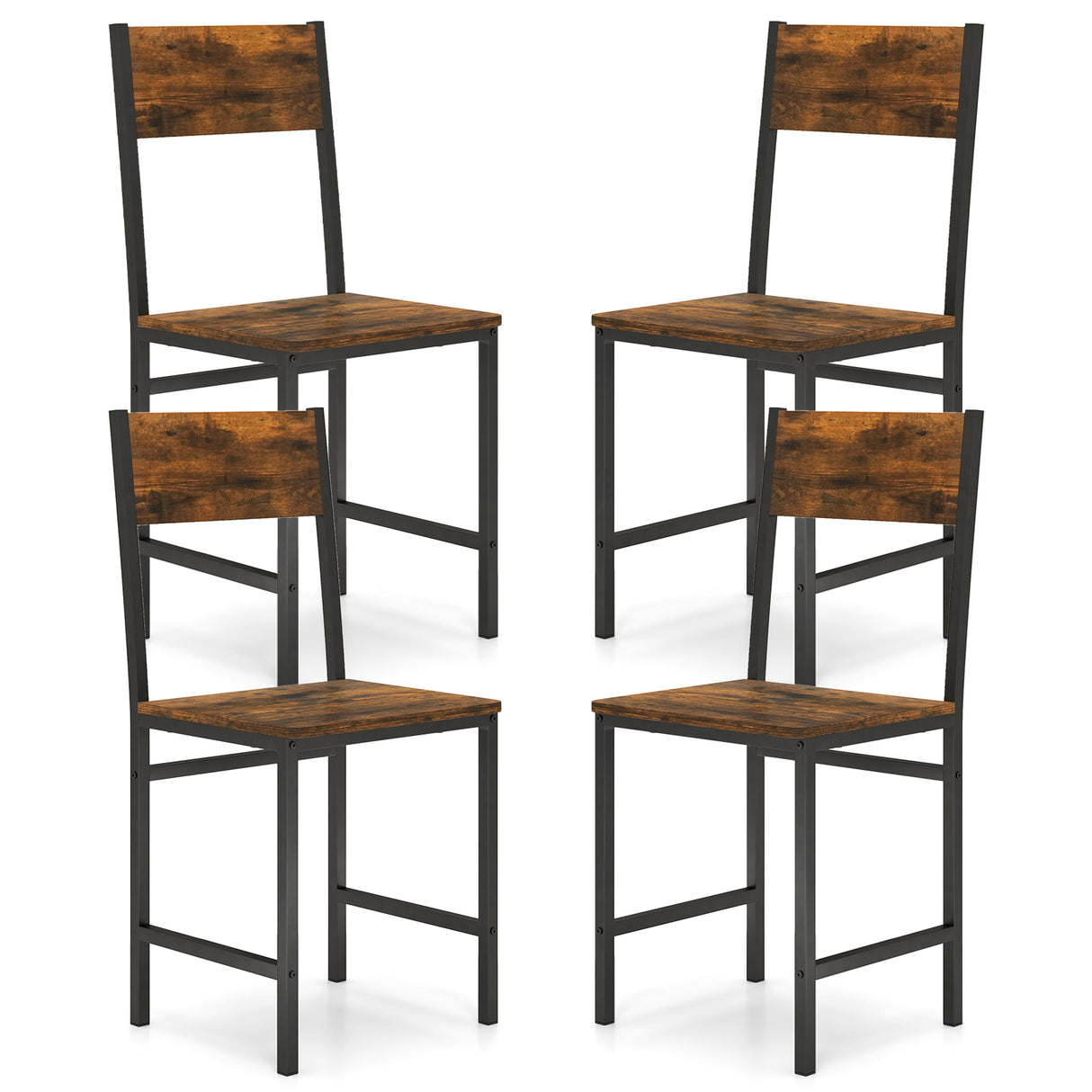 Set of 4 Dining Chairs with Metal Legs and Slanted Back-Rustic Brown