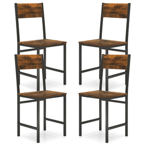 Set of 4 Dining Chairs with Metal Legs and Slanted Back-Rustic Brown