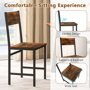 Set of 4 Dining Chairs with Metal Legs and Slanted Back-Rustic Brown