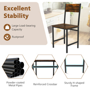 Set of 4 Dining Chairs with Metal Legs and Slanted Back-Rustic Brown