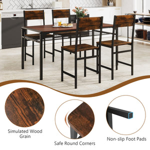 Set of 4 Dining Chairs with Metal Legs and Slanted Back-Rustic Brown