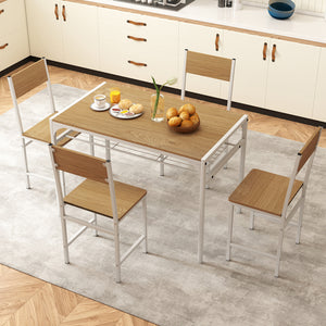 Set of 4 Dining Chairs with Metal Legs and Slanted Back-Natural