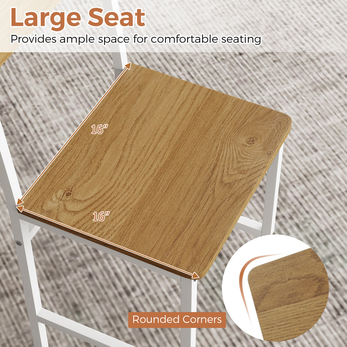 Set of 4 Dining Chairs with Metal Legs and Slanted Back-Natural