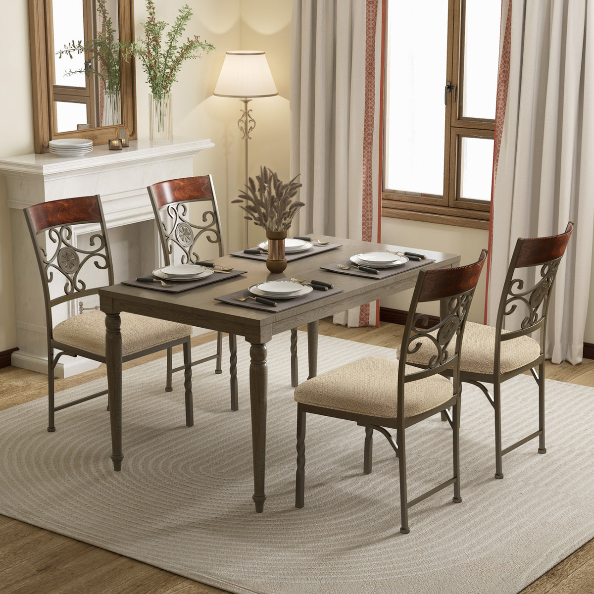 Set of 4 Dining Room Chairs Armless Kitchen Chairs Set with Seat Cushion