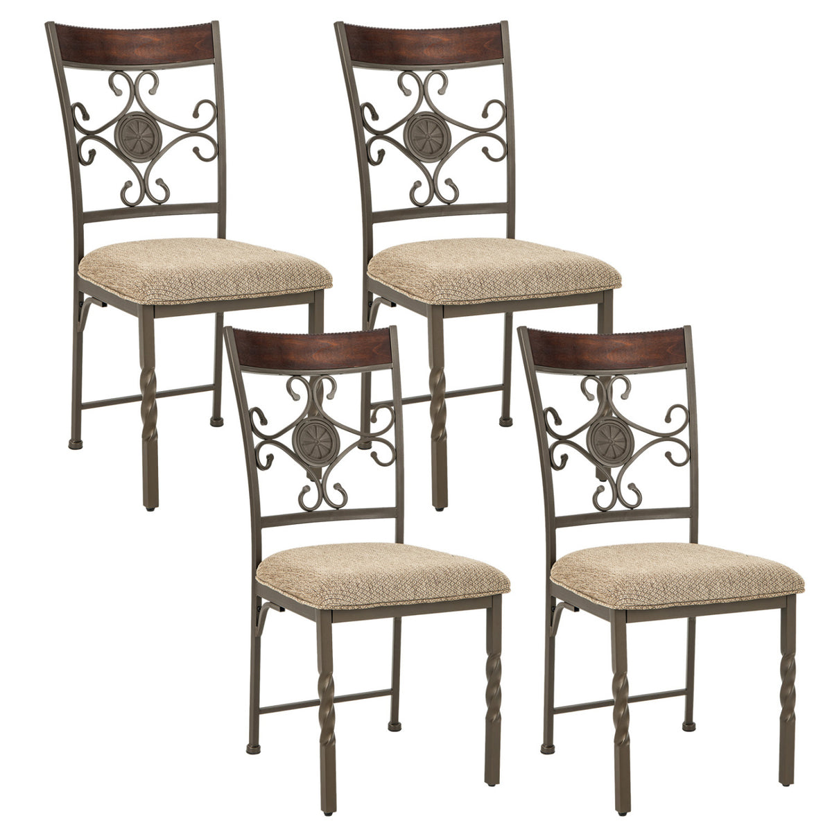 Set of 4 Dining Room Chairs Armless Kitchen Chairs Set with Seat Cushion
