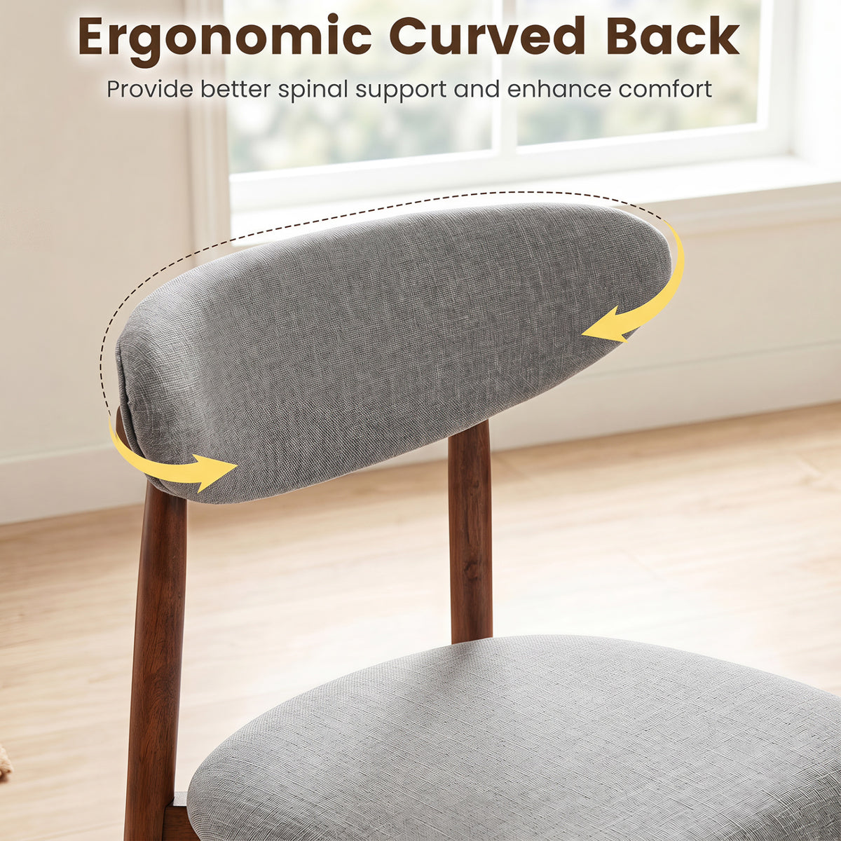 Set of 4 Fabric Upholstered Dining Chairs with Curved Backs-Gray