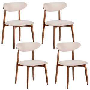 Set of 4 Fabric Upholstered Dining Chairs with Curved Backs-Beige